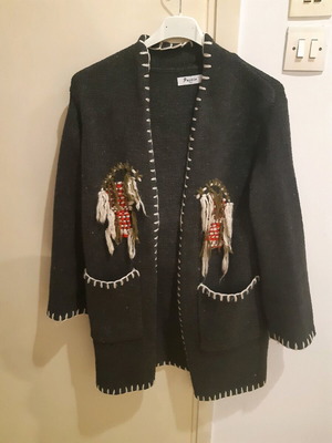 Long cardigan with designs like new, gray
