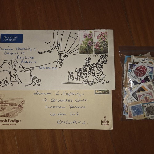 Foreign stamps used, 255 pieces with album and 2 envelopes