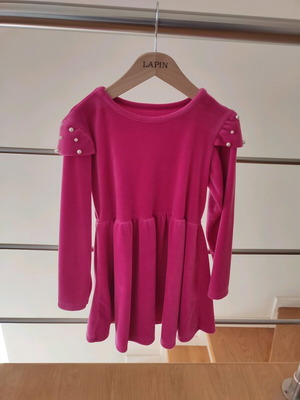 Velvet dress used for girl 5-6 years fuchsia with pearls