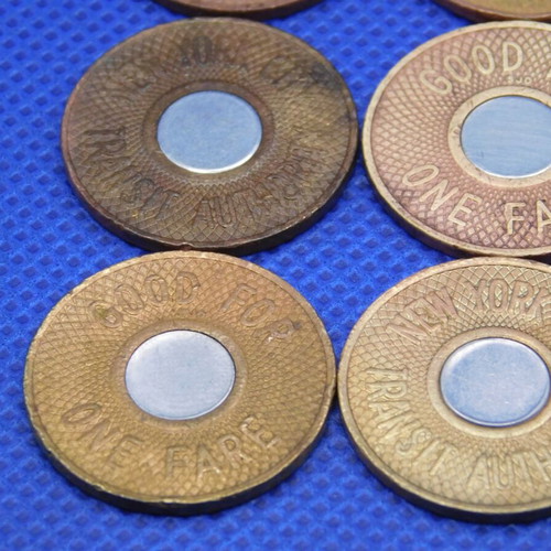 NYC Bullseye Subway Tokens 1986-1995, set of 10