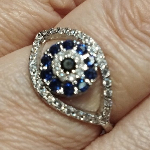 Luxury ring with blue and zircon stones, like new