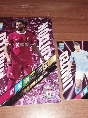 Panini Adrenalyn Limited XXL Salah and Limited Kevin De Bruyne new