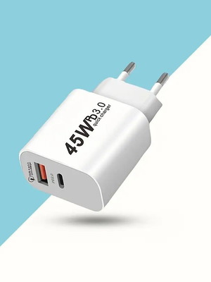 Φορτιστής Τοίχου USB-C 45W – Διπλή Θύρα PD & QC, Γρήγορη Φόρτιση (Καινούργιος)