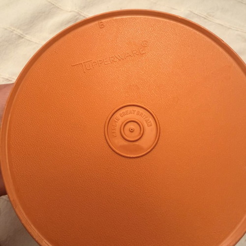 Tupperwear vintage deep circle orange container with lid used