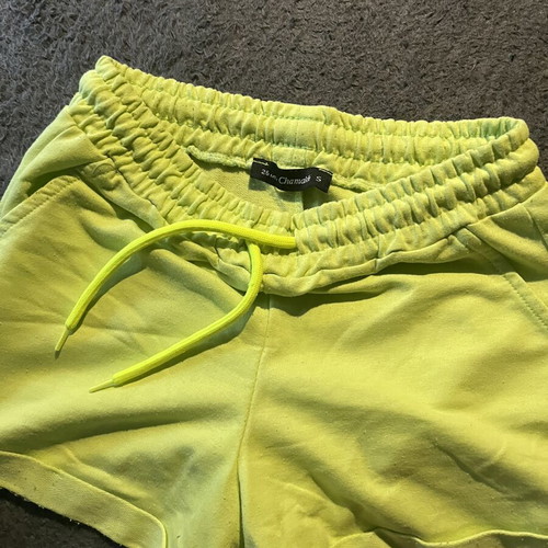 Yellow-green shorts with fluorescent drawstrings