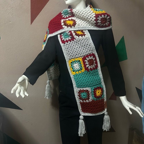 Scarf new, handmade with granny square technique multicolor