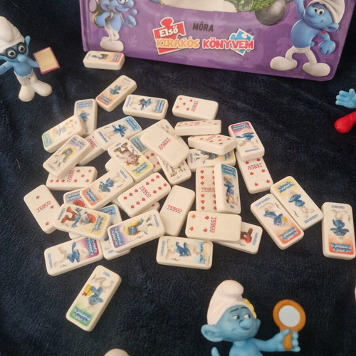 Smurfs lot used with McDonald's figures, puzzle book and domino set