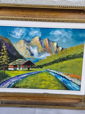 Vintage framed painting with embossed frame used, approx. 50×60 cm