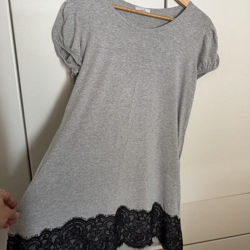 Dress with lace hem, size S, gray, used, Charly