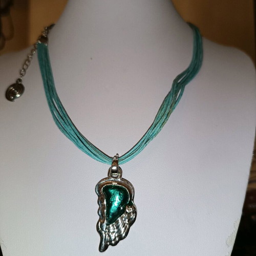 Necklace with turquoise cords and silver asymmetrical design with sea stone new