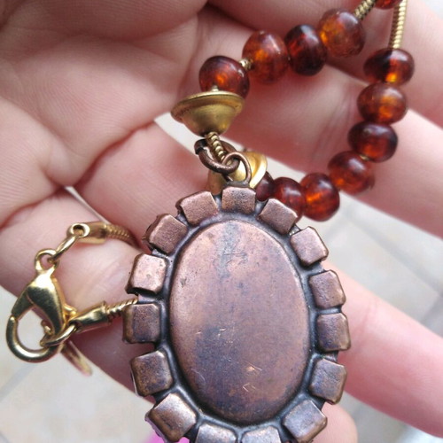 Vintage statement necklace with red stone and beads new