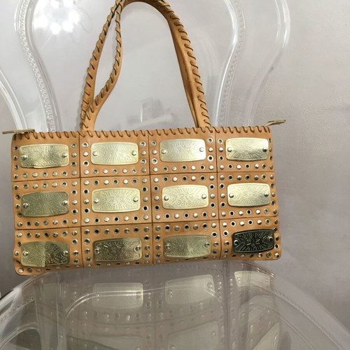 Francesco Biasia tan leather shoulder bag with brass plates