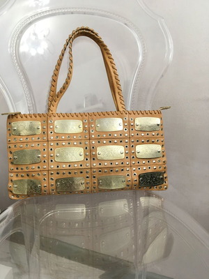 Francesco Biasia tan leather shoulder bag with brass plates