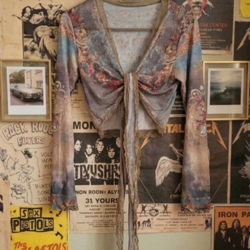 Hippie Boho Bolero Blouse new, purple and silver, size M