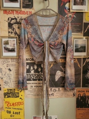 Hippie Boho Bolero Blouse new, purple and silver, size M