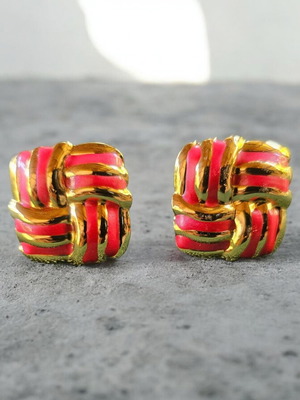 Minimal steel earrings new, red and gold colors