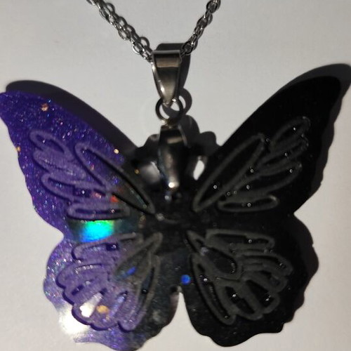 Handmade butterfly set with iridescent rainbow effect and heart earrings