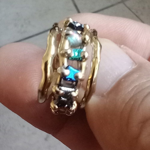 925 silver ring with multicolor dichroic glass, handmade, size 57