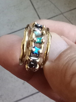 925 silver ring with multicolor dichroic glass, handmade, size 57