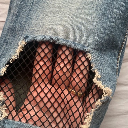 Jeans with mesh details used, size M, blue