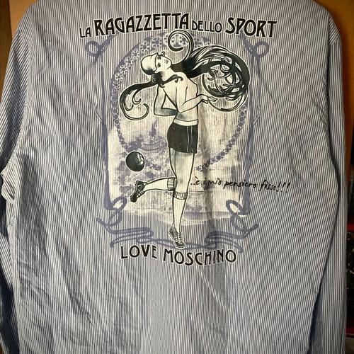 Love Moschino Special Edition shirt like new, striped white and blue, large slim fit