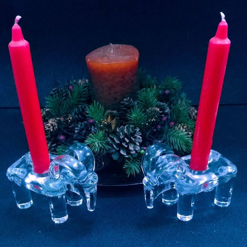 Kosta Boda Jylbock crystal candlesticks pair by Bertil Vallien new
