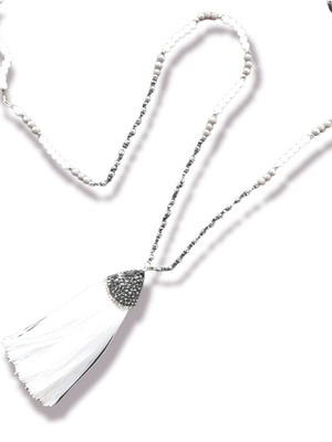 Necklace with white silk pendant new, length 42cm