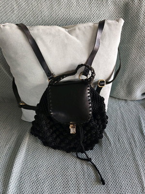 Handmade knitted shoulder handbag like new, black