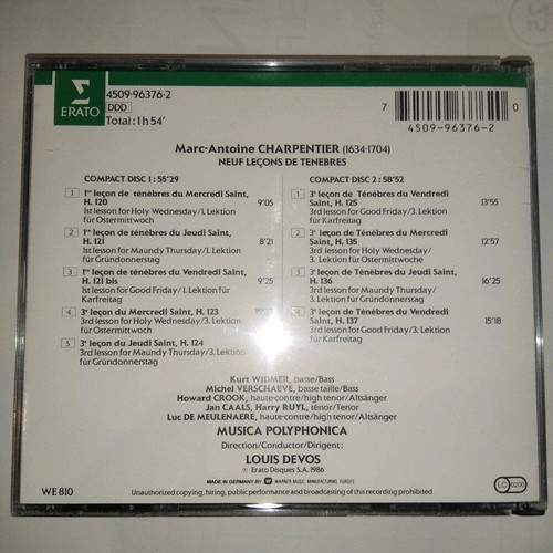 Marc-Antoine Charpentier 9 Leçons De Ténèbres 2xCD used, classical