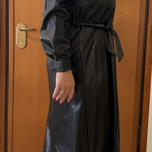 Black dress with belt L-XL, faux leather
