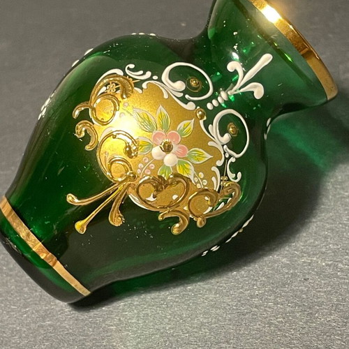 Vintage Mini Vase Bohemian Crystal emerald green with gold