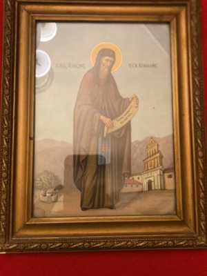 Εικόνισμα του Αγίου Γερασίμου μεταχειρισμένο με ιδιαίτερη κορνίζα 17x22 εκ.
