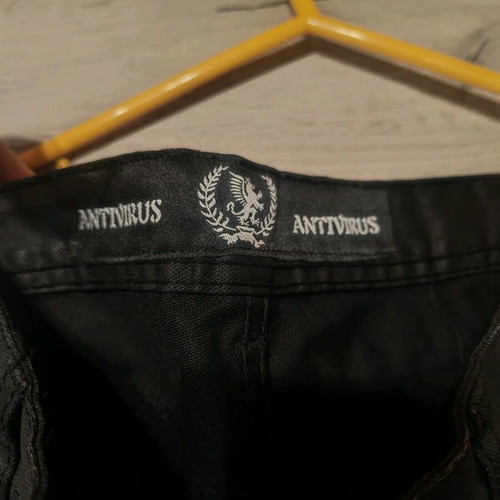 Antivirus Pants Black Coated Denim Leather Look Slim Fit new