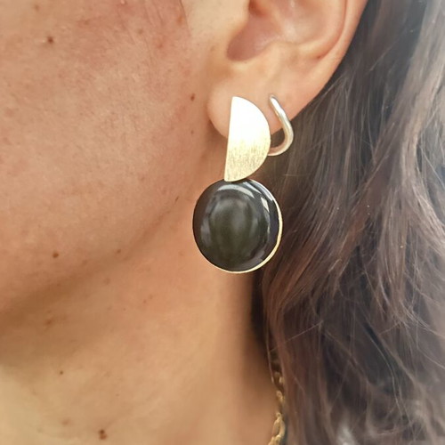 Dangling earrings with black and gold details, new