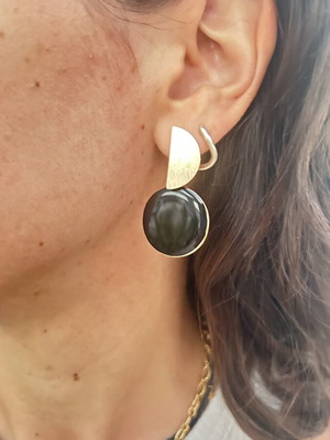 Dangling earrings with black and gold details, new