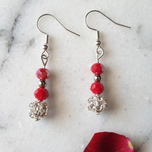Handmade crystal beaded red and silver elegant jewelry set
