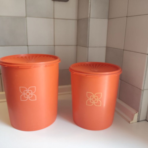Tupperware containers used, set of two, large 21cm height, small 19cm height