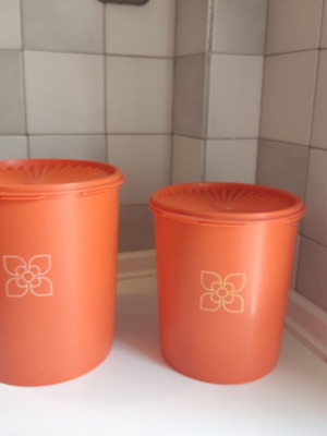 Tupperware containers used, set of two, large 21cm height, small 19cm height