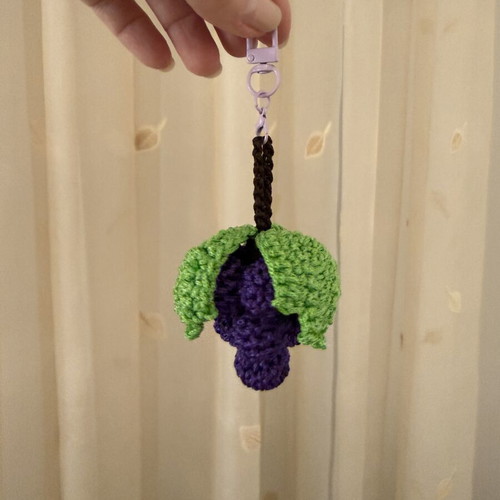 Grape keychain handmade, green and purple
