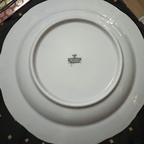 Mitterteich Bavaria porcelain serving set like new, 12 deep, 12 main, 12 dessert plates, 5 platters