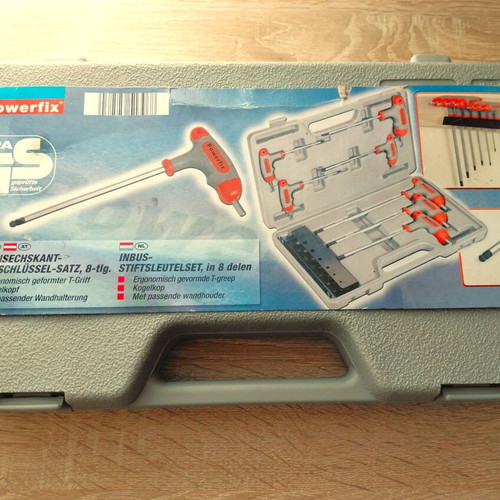 Allen hand tool set with handle, like new, with case and wall mount