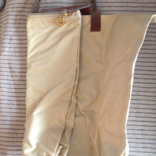 Foldable shopping bag, beige and brown, waterproof material