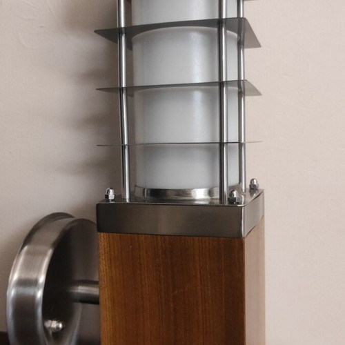 Outdoor wall light with wood and stainless steel, new