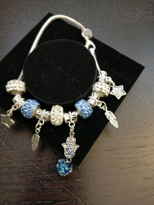 925 Bracelet with charms and metal elements like new, blue and silver