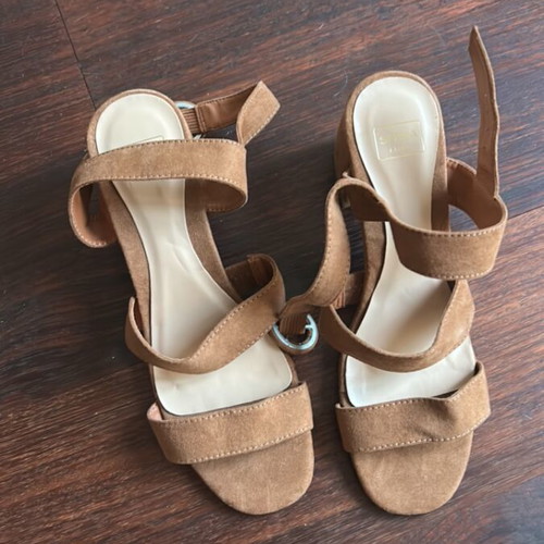 Sfera Suede Brown Sandals Size 37 New Medium Thick Heel