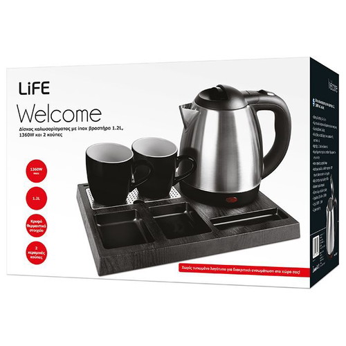 Welcome tray with inox kettle 1.2L and 2 cups made to order