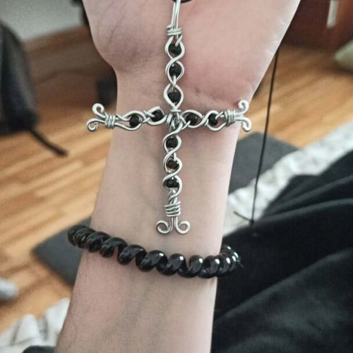 Goth Cross Necklace Handmade from Scratch, New, Adjustable Cord