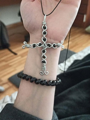 Goth Cross Necklace Handmade from Scratch, New, Adjustable Cord