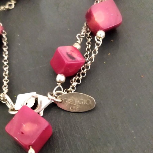Silver bracelet chain Gregio new with red stones