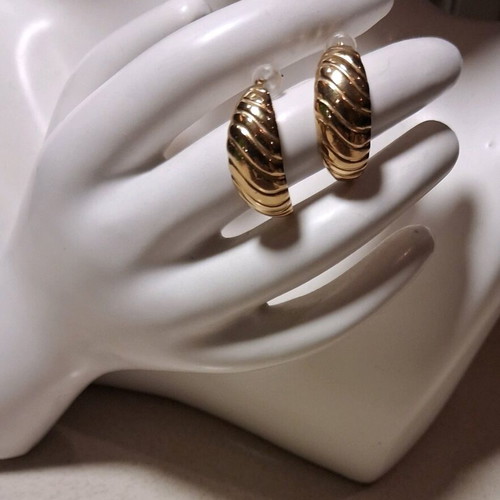Vintage croissant-shaped hoop earrings used, gold tone stainless steel